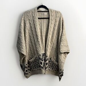 Look by M New York Womens OS Tan Nordic Fair Isle Cable Knit Cardigan Cozy Cabin